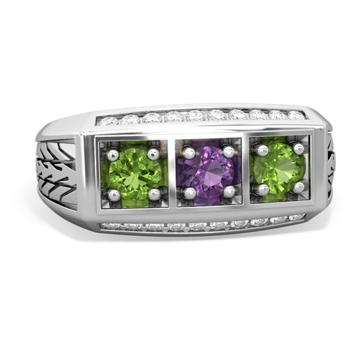 amethyst-peridot three stone ring