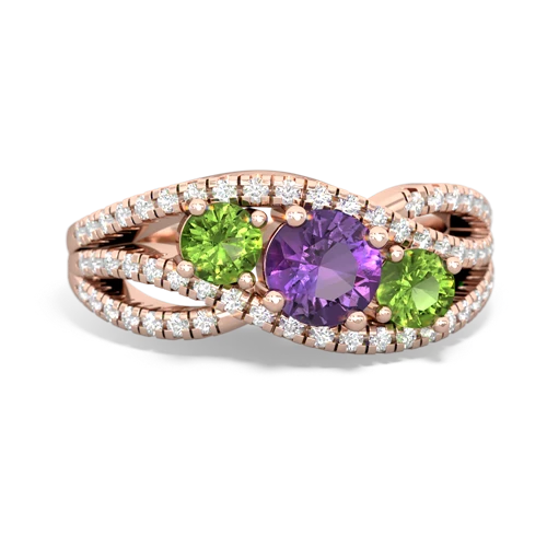 amethyst-peridot three stone pave ring