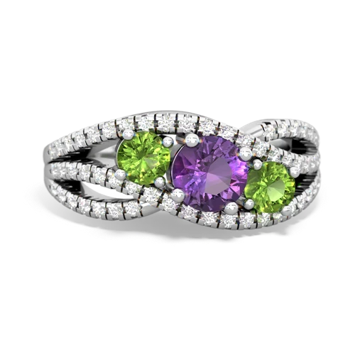 amethyst-peridot three stone pave ring