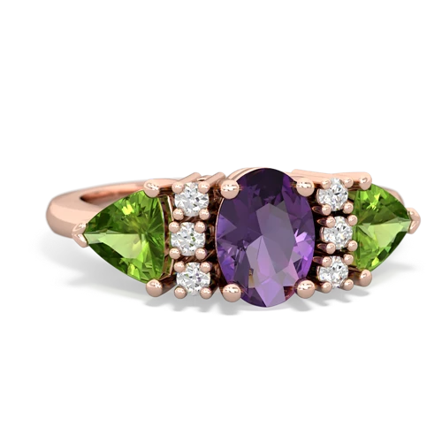Amethyst Genuine Amethyst with Genuine Peridot and Lab Created Alexandrite Antique Style Three Stone ring Ring