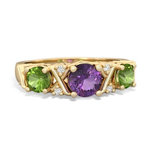Amethyst Genuine Amethyst with Genuine Peridot and Lab Created Alexandrite Hugs and Kisses ring Ring