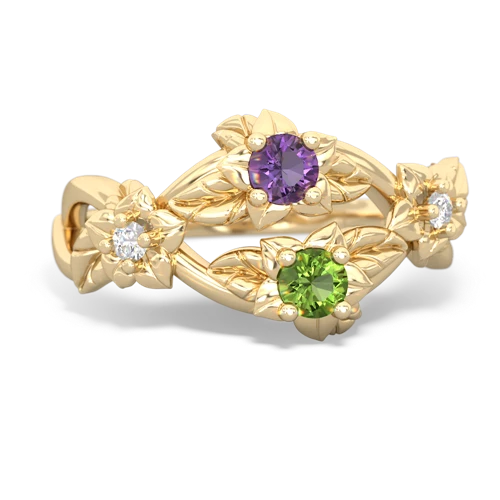 Amethyst Genuine Amethyst with Genuine Peridot Sparkling Bouquet ring Ring