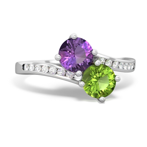 amethyst-peridot two stone channel ring