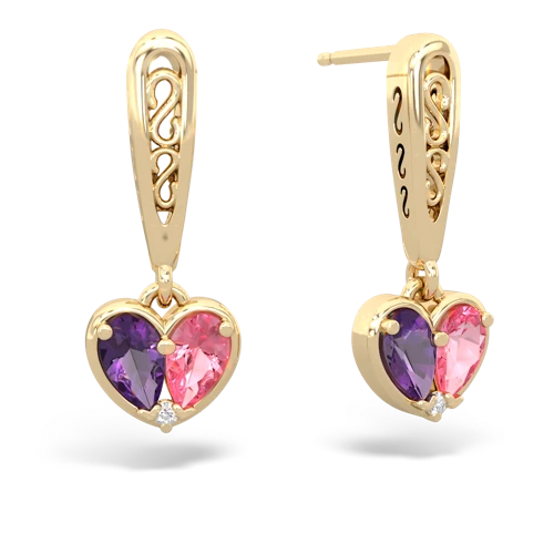 amethyst-pink sapphire filligree earrings