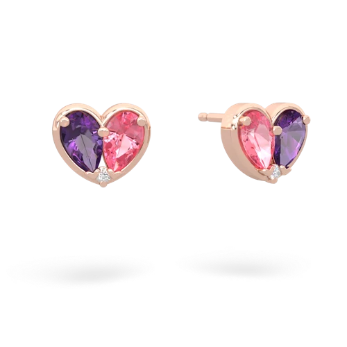 amethyst-pink sapphire one heart earrings