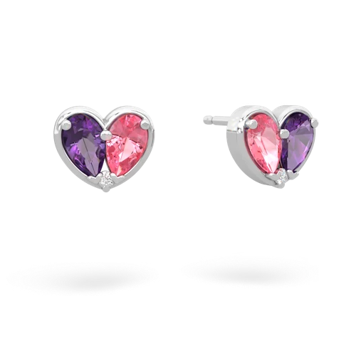 amethyst-pink sapphire one heart earrings