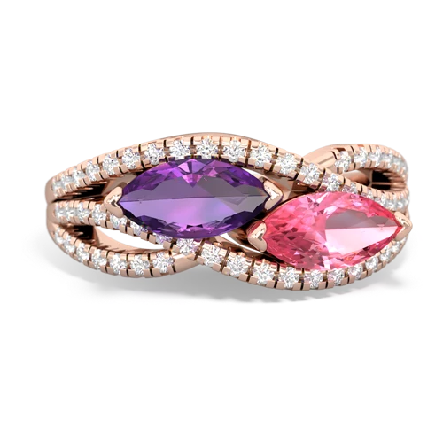 amethyst-pink sapphire double heart ring