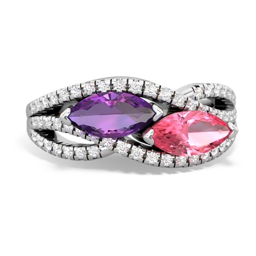 amethyst-pink sapphire double heart ring