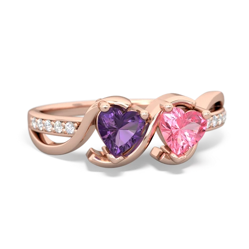 amethyst-pink sapphire double heart ring