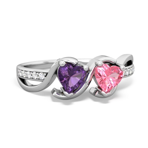 amethyst-pink sapphire double heart ring