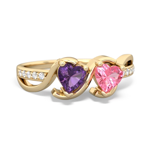 amethyst-pink sapphire double heart ring