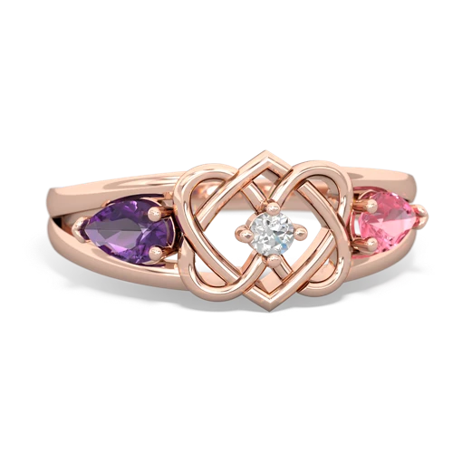 amethyst-pink sapphire double heart ring