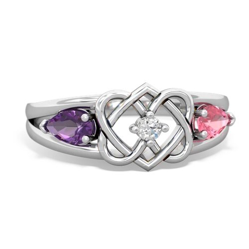 amethyst-pink sapphire double heart ring
