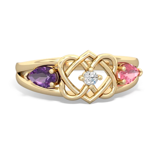 amethyst-pink sapphire double heart ring