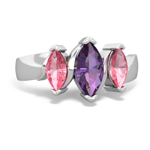 Amethyst Genuine Amethyst with Lab Created Pink Sapphire and Genuine Opal Three Peeks ring Ring