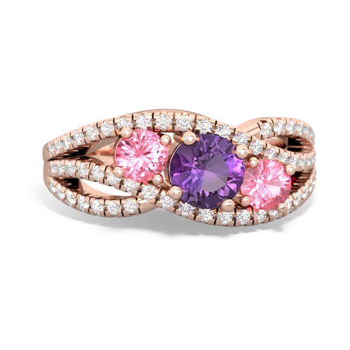 amethyst-pink sapphire three stone pave ring