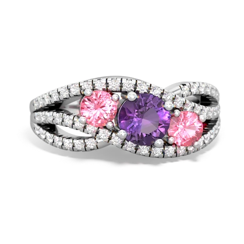 amethyst-pink sapphire three stone pave ring