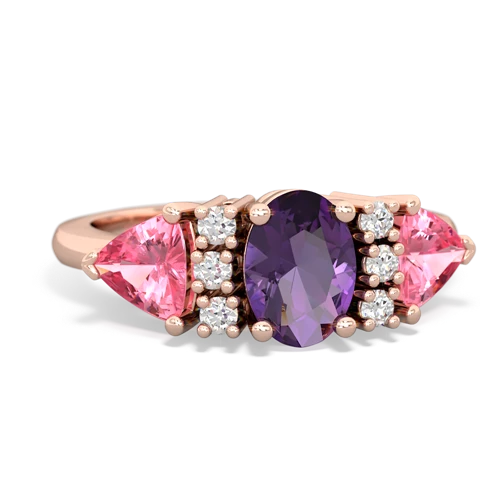 Amethyst Genuine Amethyst with Lab Created Pink Sapphire and Genuine Black Onyx Antique Style Three Stone ring Ring