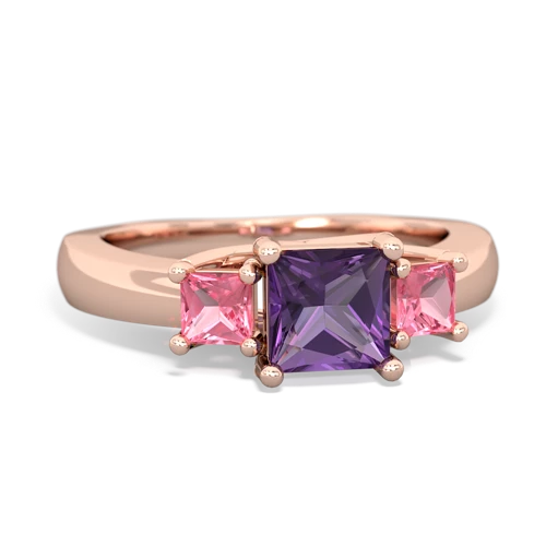 Amethyst Genuine Amethyst with Lab Created Pink Sapphire and Genuine Black Onyx Three Stone Trellis ring Ring