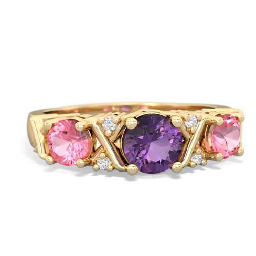 Genuine Amethyst with Lab Created Pink Sapphire and Lab Created Emerald Hugs and Kisses ring