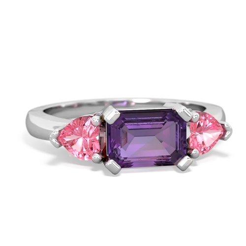 Amethyst Genuine Amethyst with Lab Created Pink Sapphire and Genuine Opal Three Stone ring Ring