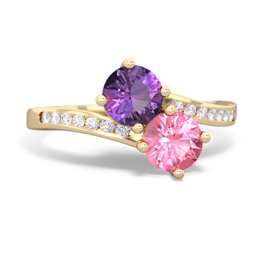 amethyst-pink sapphire two stone channel ring