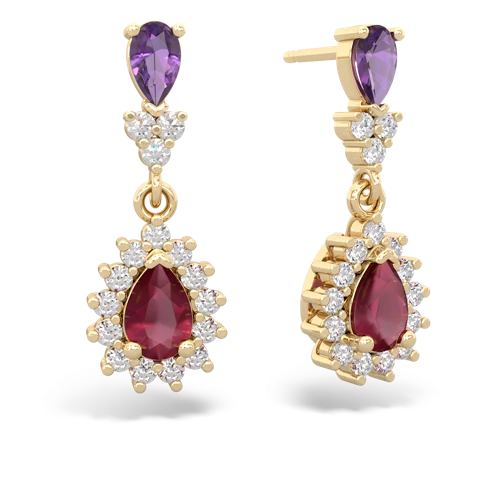 Amethyst Genuine Amethyst with Genuine Ruby Halo Pear Dangle earrings Earrings