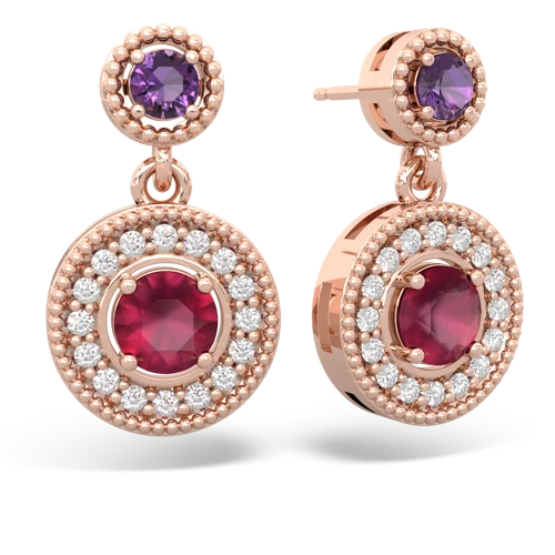 Amethyst Genuine Amethyst with Genuine Ruby Halo Dangle earrings Earrings