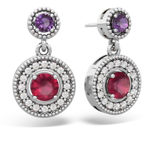 Genuine Amethyst with Genuine Ruby Halo Dangle earrings