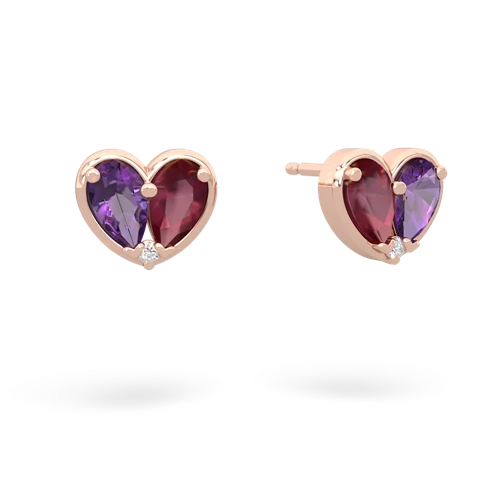 amethyst-ruby one heart earrings