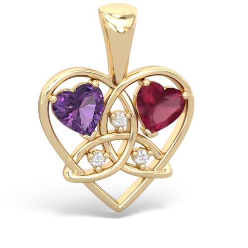 Genuine Amethyst with Genuine Ruby Celtic Trinity Heart pendant
