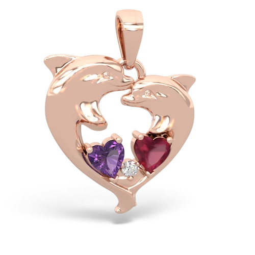 Amethyst Genuine Amethyst with Genuine Ruby Dolphin Heart pendant Pendant