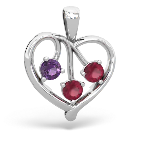 Amethyst Genuine Amethyst with Genuine Ruby and Genuine Opal Glowing Heart pendant Pendant