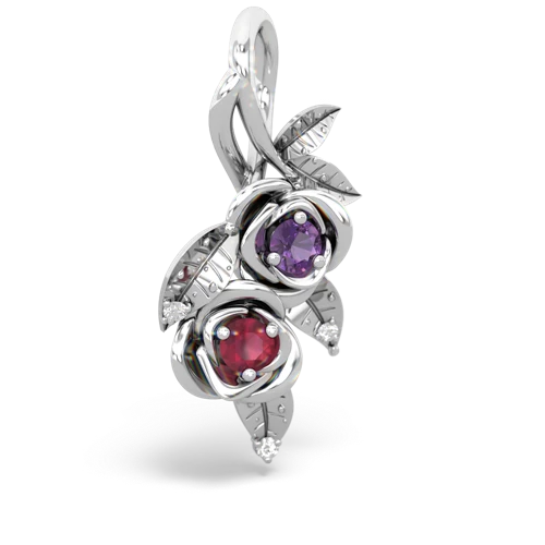 Genuine Amethyst with Genuine Ruby Rose Vine pendant