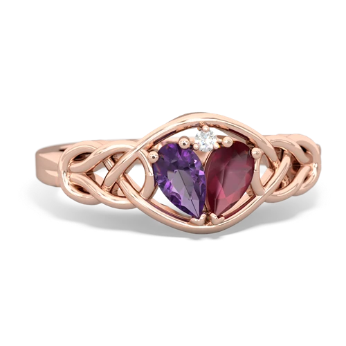 Amethyst Genuine Amethyst with Genuine Ruby Celtic Love Knot ring Ring