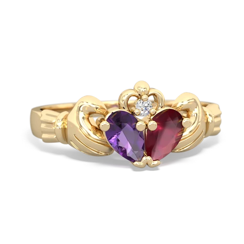 Amethyst Genuine Amethyst with Genuine Ruby Claddagh ring Ring