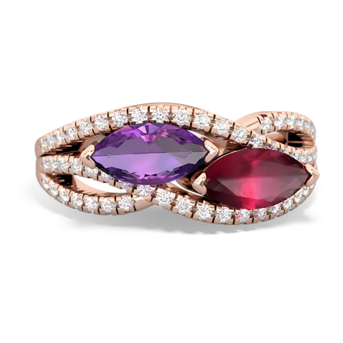 Amethyst Genuine Amethyst with Genuine Ruby Diamond Rivers ring Ring
