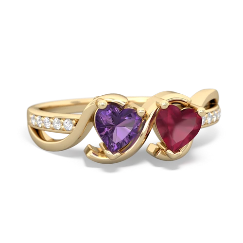 amethyst-ruby double heart ring