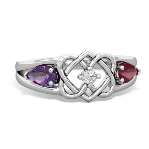 Genuine Amethyst with Genuine Ruby Hearts Intertwined ring