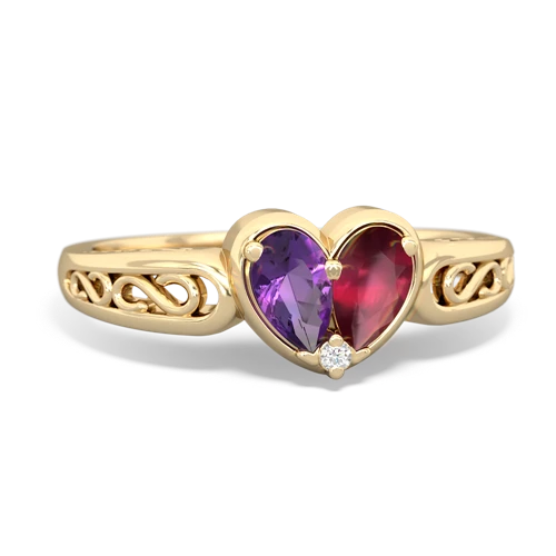 Amethyst Genuine Amethyst with Genuine Ruby filligree Heart ring Ring