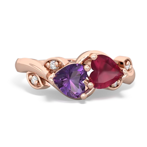 Amethyst Genuine Amethyst with Genuine Ruby Floral Elegance ring Ring
