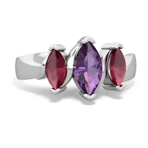 Amethyst Genuine Amethyst with Genuine Ruby and Genuine Emerald Three Peeks ring Ring