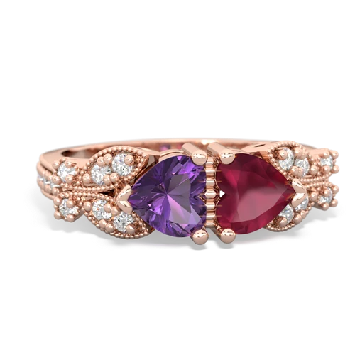 Amethyst Genuine Amethyst with Genuine Ruby Diamond Butterflies ring Ring