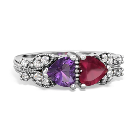 Genuine Amethyst with Genuine Ruby Diamond Butterflies ring