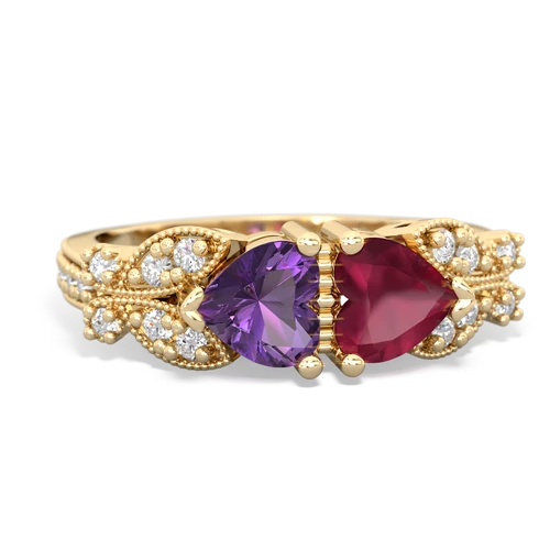 Amethyst Genuine Amethyst with Genuine Ruby Diamond Butterflies ring Ring