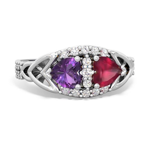 Genuine Amethyst with Genuine Ruby Celtic Knot Engagement ring
