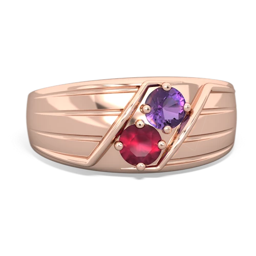 Amethyst Genuine Amethyst with Genuine Ruby Art Deco Men's ring Ring