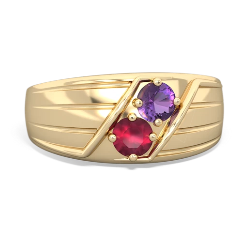 Genuine Amethyst with Genuine Ruby Art Deco Men's ring