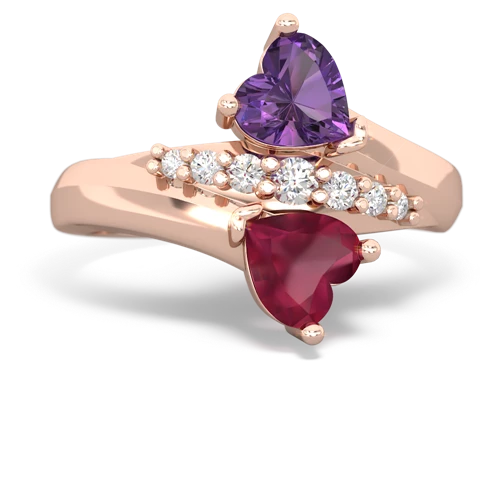 Amethyst Genuine Amethyst with Genuine Ruby Heart to Heart Bypass ring Ring