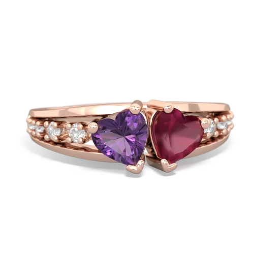 Amethyst Genuine Amethyst with Genuine Ruby Heart to Heart ring Ring